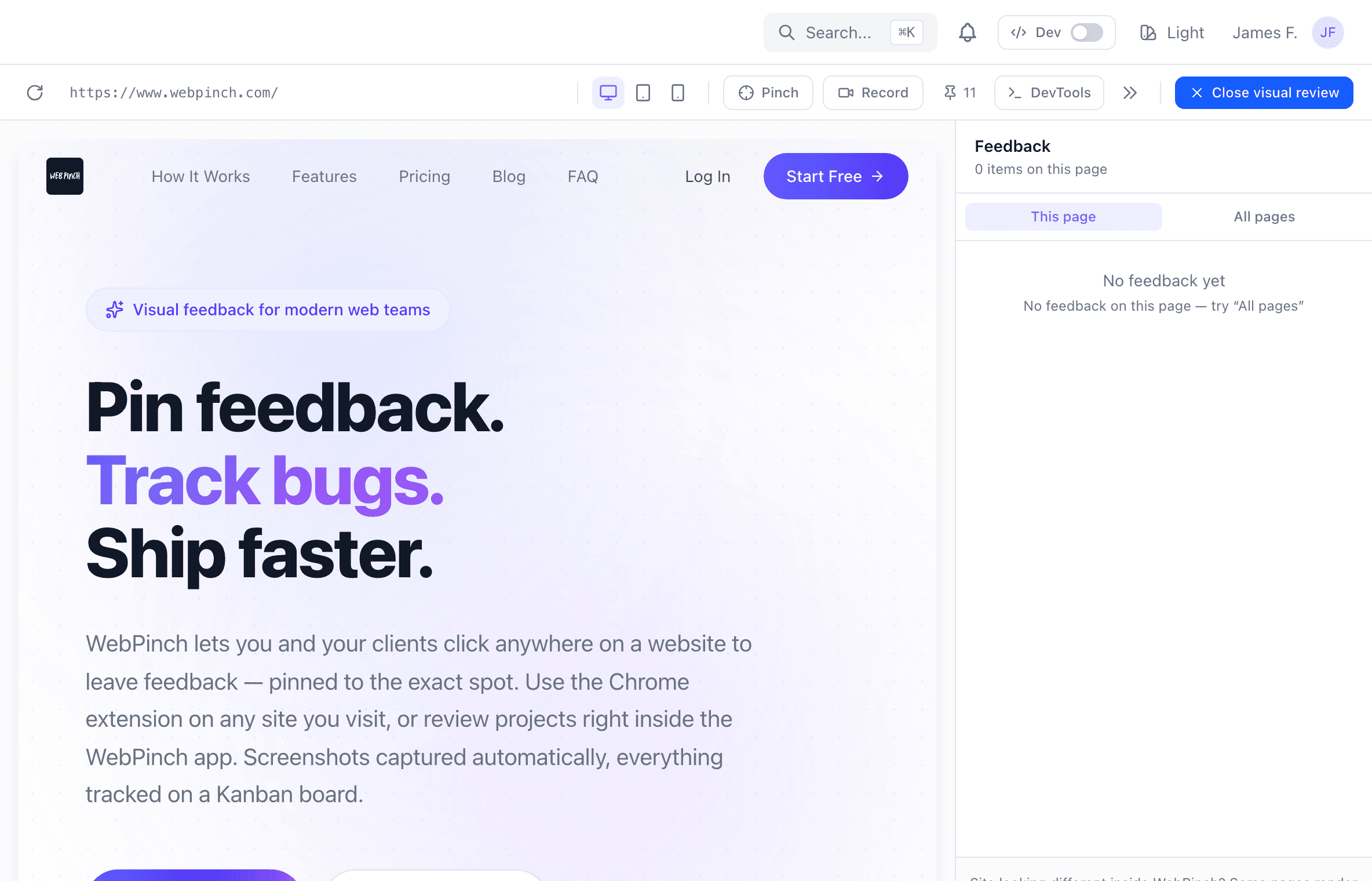 WebPinch — Pin feedback on any live site